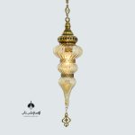 لوستر آویز تک شعله مراکشی با حباب عسلی دو تسمه