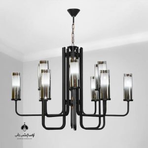 لوستر آویز مدرن شب تاب 8001/12 مشکی با لاله دودی
