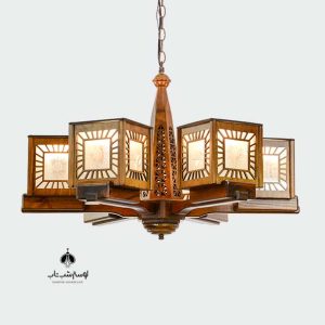 لوستر آویز چوبی صبا 6 شعله دارکار کد295