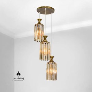 لوستر آویز سه شعله کریستالی شب تاب 876/3 زیتونی