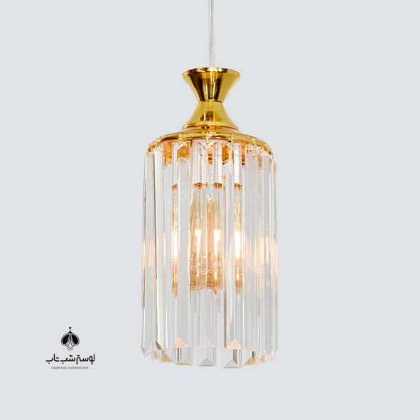 Single Flame Crystal Pendant Chandelier, 876/1, Gold لوستر آویز کریستالی تک شعله شب تاب 876/1 طلایی