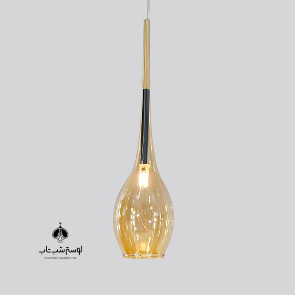 Modern single flame pendant with cherry-bronze crystal آویز تک شعله مدرن کریستالی گیلاسی برنزی
