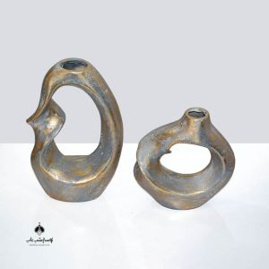 FRZ گلدان پیچ بزرگ دو تایی طوسی طلایی