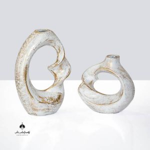 FRZ گلدان پیچ کوچک دوتایی سفید طلایی