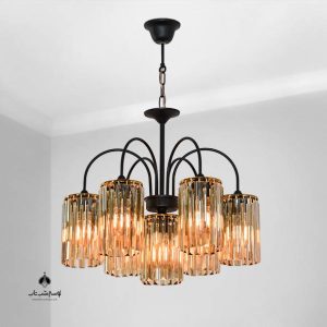 لوستر آویز 876/6 نورسازان 6 شاخه 7 شعله سرپایین مشکی طلایی