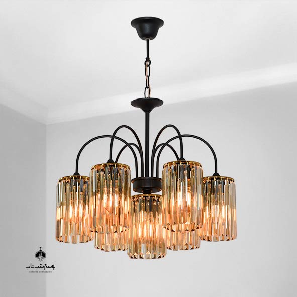Chandelier 876/6 Noursazan 7-light downlight black gold لوستر آویز 876/6 نورسازان 6 شاخه 7 شعله سرپایین مشکی طلایی