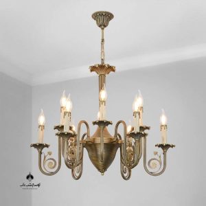 لوستر آویز 12 شعله 8024/12 نورسازان آنتیک آب گلدن