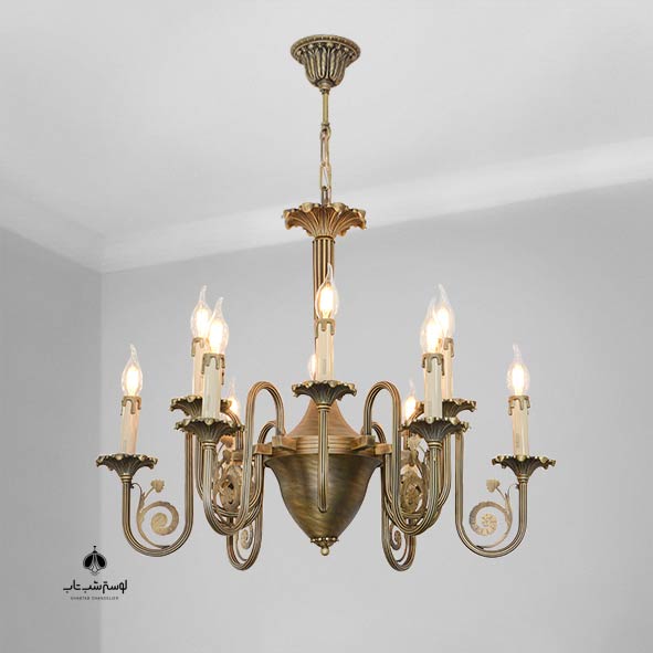 Chandelier 12 lights 8024/12 Noursazan Antique Golden Water لوستر آویز 12 شعله 8024/12 نورسازان آنتیک آب گلدن