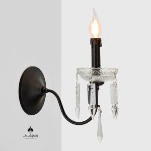 دیوارکوب 8032/1 باکارات نورسازان تک شعله مشکی با شیشه شفاف