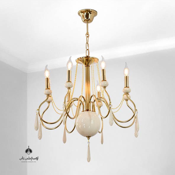 Noursazan 8-light pendant chandelier 8039/8 under Indian Fortik bulb لوستر آویز 8 شعله نورسازان 8039/8 زیر توپی فورتیک هندی