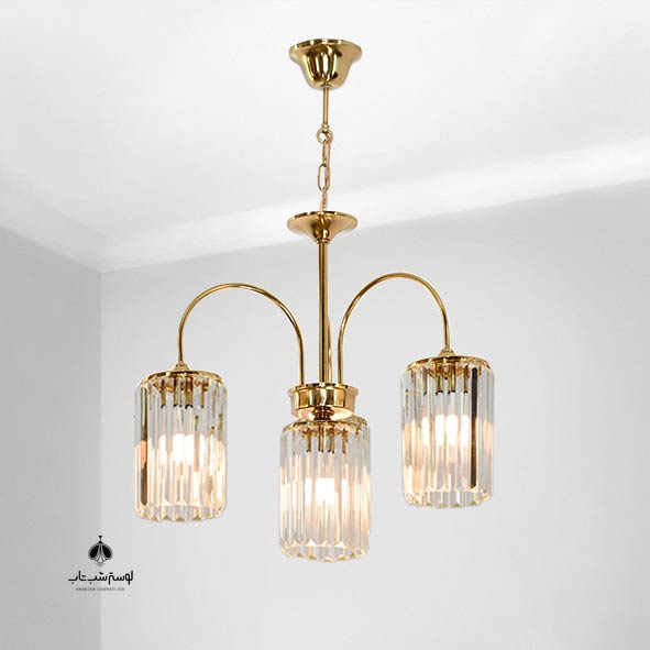 Noursazan 3-Arm, 4-Light Pendant Chandelier (Model 876/3) – Downward-Facing, Indian Fortik Finish لوستر آویز سه شاخه 4 شعله 876/3 نورسازان سرپایین فورتیک هندی
