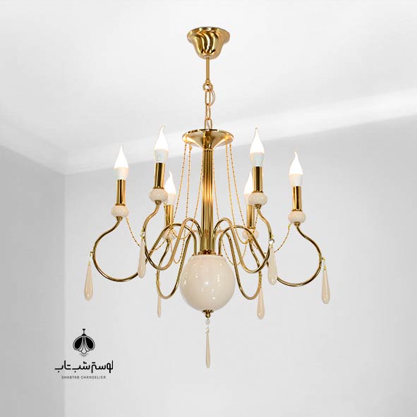 Noorsazan 6-Light Pendant Chandelier (Model 8039/6) – Indian-Style Fortik Finish with Bottom Sphere Detail لوستر آویز 6 شعله 8039/6 نورسازان زیر توپی فورتیک هندی